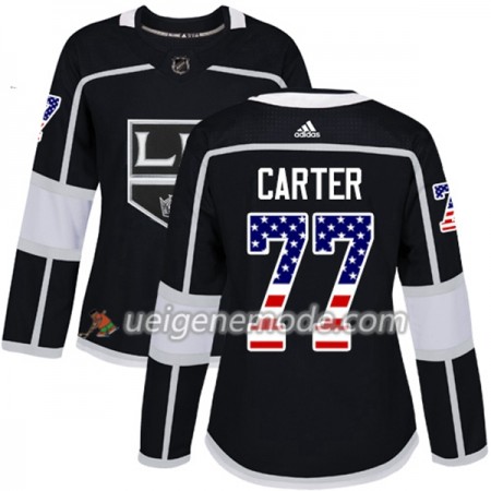 Dame Eishockey Los Angeles Kings Trikot Jeff Carter 77 Adidas 2017-2018 Schwarz USA Flag Fashion Authentic